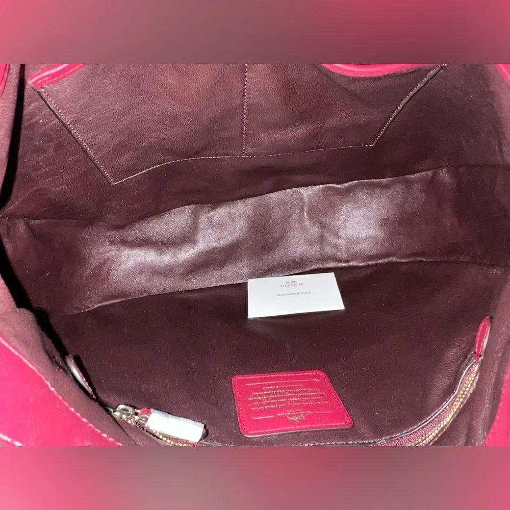 🔥🎁NWT! Coach NOMAD Burnished Leather Hobo Handbag Black Cherry Msrp:$495.00 - Picture 9 of 13